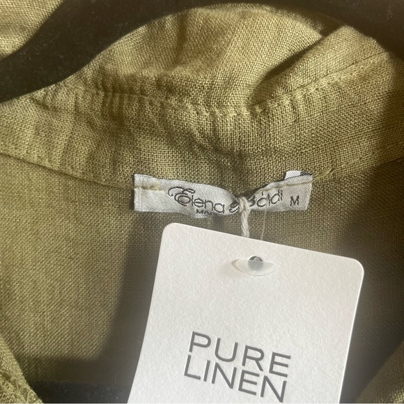 Elena Baldi NEW Green Army Oversized 100% Pure Linen Italian Dress Midi Medium - Picture 5 of 16